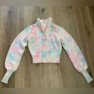 LOVESHACK FANCY knitwear| Florrie Tie-Dye sweeter cardigan pink/blue/white.